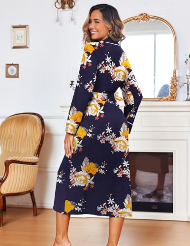 Image of Ekouaer Women Kimono Robes Full Length Knit Bathrobe Lightweight Soft Sleepwear V-neck Casual Ladies Loungewear S-XXL