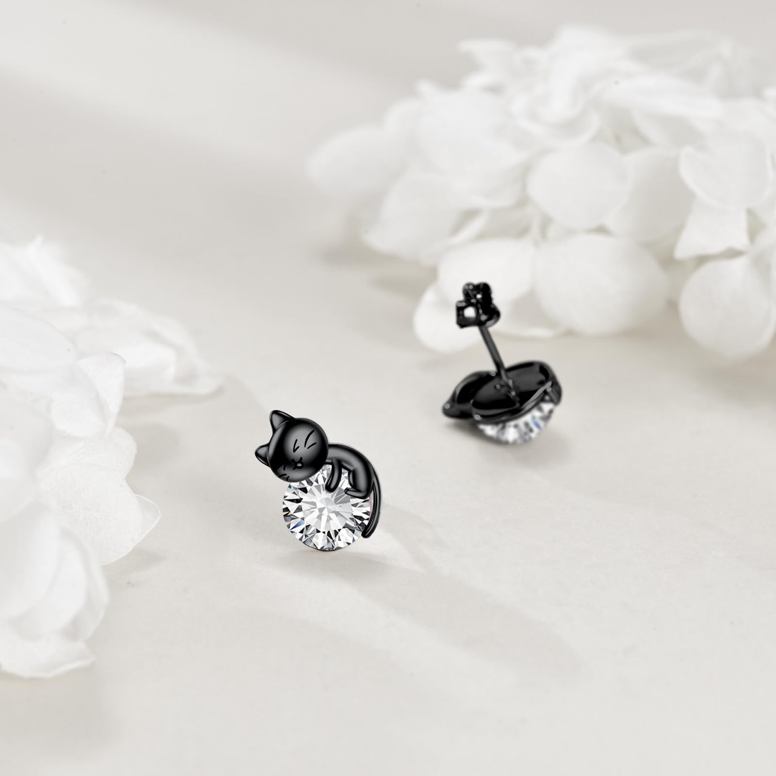 Vadmans Katze Ohrstecker Ohrringe für Damen Sterling Silber Katze Geburtsstein Ohrringe Schmuck Geschenk für Damen