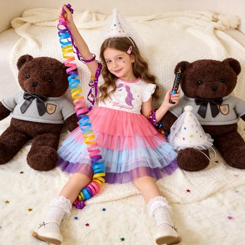 Image of DXTON Toddler Girls Summer Dresses Short Sleeve Tutu Dress for 2-8 Years Girls