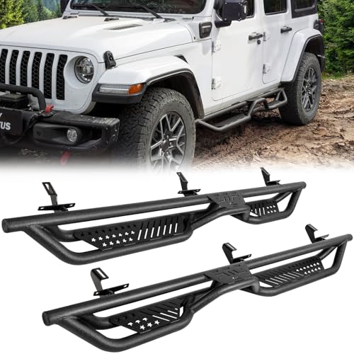 JOYTUTUS Running Boards Compatible with Wrangler JL 4-Door 2018-2026 | 550LB Capacity | OEM Fit | 2-Stairs Anti-Slip Textured Step Bars