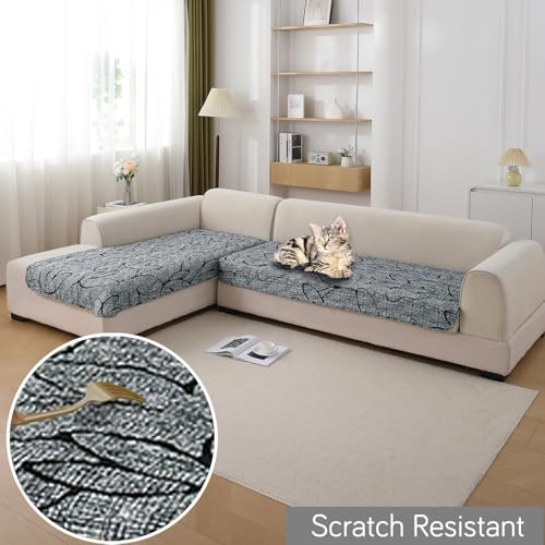 Image of HOKIPO 'Elira Series' Printed Water Repellent + Waterproof Quick Dry L Shape (3+2 Seater) Sofa Seat Cover Mat, Intense Grey Abstract Floral (AR-5249-C2 + AR-5246-C2)