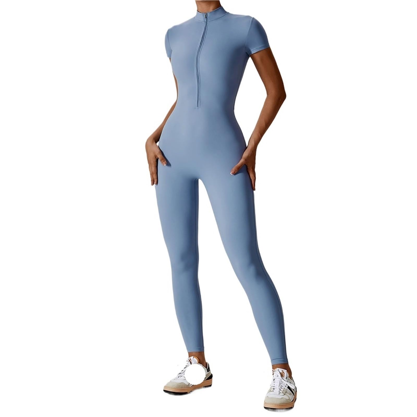 Conjunto de Yoga, monos for mujer, traje con cremallera manga corta for gimnasio, ropa entrenamiento aumento, Bodi deportivo, chándal