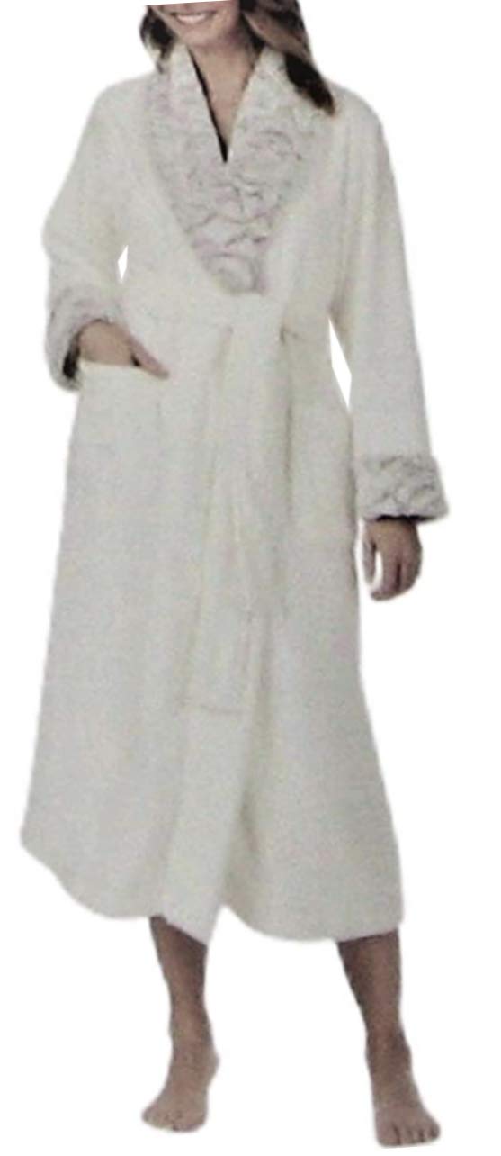 Carole HochmanLadies' Plush Wrap Robe (Ivory Light Grey, X-Large)