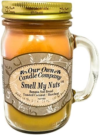 Smell My Nuts Scented 13 Ounce Mason Jar Candle By Our Own Candle Company - 3 Pack (Banana Nut Bread,toasted coconut & Hazelnut)