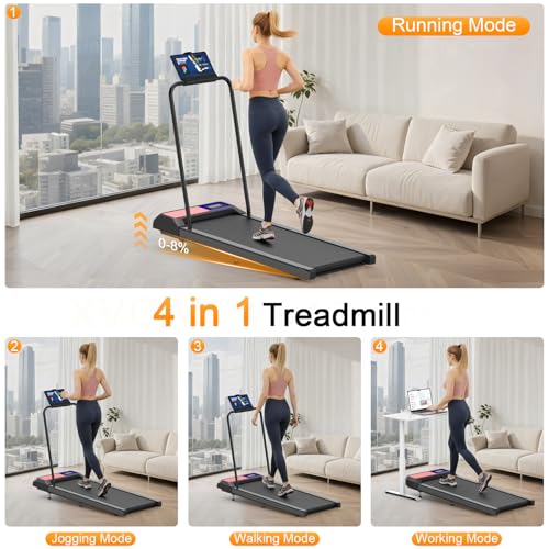 Image of HOELLL Treadmills for Home Small with 0%-8% Incline and APP Sync, Compact Under Desk Walking Treadmill Pad with Handle Bar Removable, Remote Control and LED Display, 2.5HP