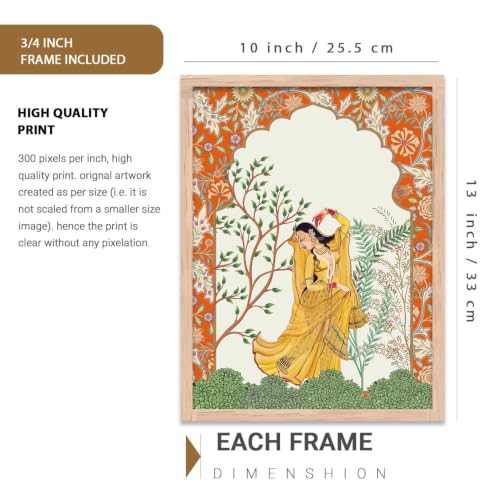 Image of kotart Indian Madhubani Wall Decoration | Madhubani Art Painting With Frame For Living Room Bed Room Hotel Wall Decor Digital Reprint Set of 3 (10X13 inch)