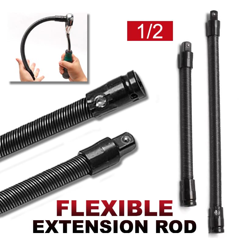 Image of AASONS 1 /2inch Square Drive Flexible Long Socket Extension Ratchet, Flexible Extension Bar Rod, Bendable Elastic Joint Head Post Connecting Link, Shaft Drive Adapter Bit Holder 350mm Impact Wrench