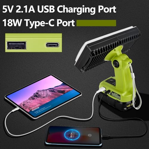 Image of Choerinton 4200LM LED Work Light Compatible with Ryobi 18V Battery, 40W Cordless Jobsite Light Outdoor Floodlight with USB Charging Ports, Flashlight for Car Repair, Camping, Hiking, Garage, Emergency