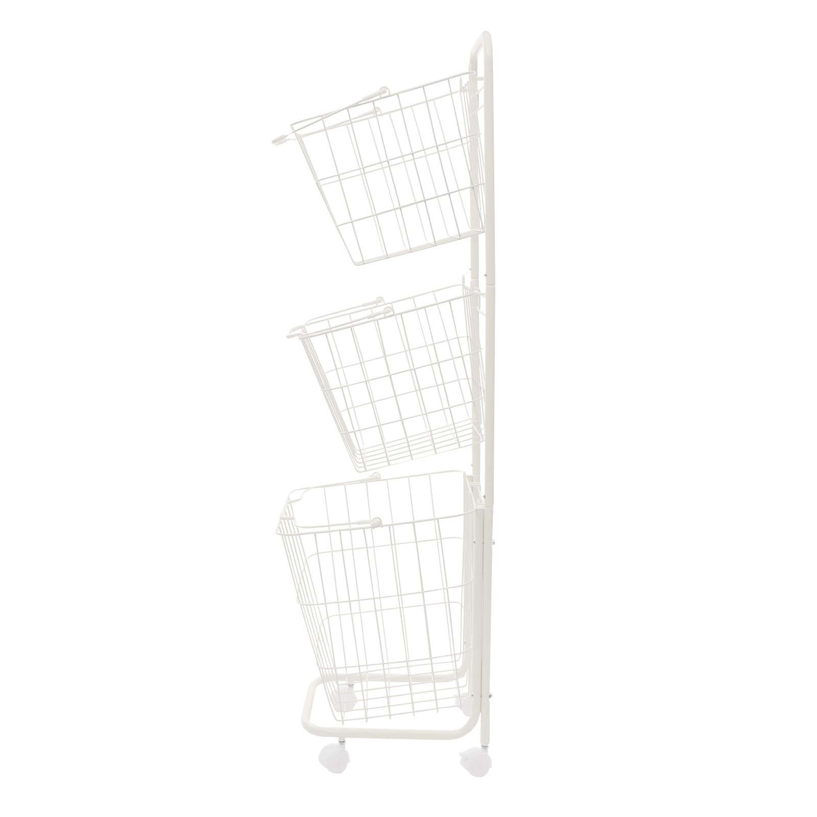 WooDerson Cesto portabiancheria su ruote, carrello portaoggetti a 3 livelli, pieghevole, grande cesto portabiancheria in metallo, multifunzione, per bagno, lavanderia, cucina, 26 x 32 x 123 cm (bianco