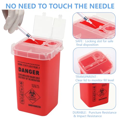 3-Pack Sharps Container for Home Use and Professional, 1 Quart Biohazard Needle and Syringe Disposal, Needle Disposal Small Portable Container for Travel & Home Use - Thumbnail 3