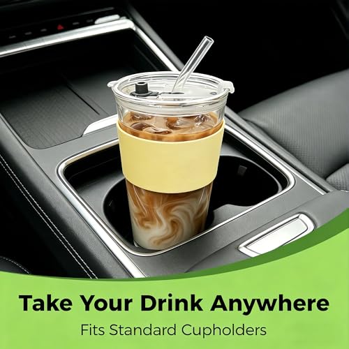 Image of Birity 16oz Glass Cups with Lids and Straws,Glass tumbler With Straw and Lid-Reusable Iced Coffee Cups for Tea, Juice, Smoothies, Mason Jar Drinking Cup for Hot /Cold Drinks at Home,Office,Travel