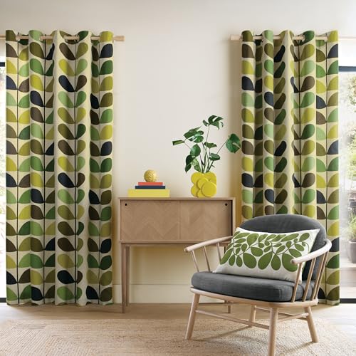 Orla Kiely Curtains - 1 Pair Multi Stem Fern-Ochre Lined Eyelet Curtains 100% Cotton (117cm x 229cm (46" x 90"))
