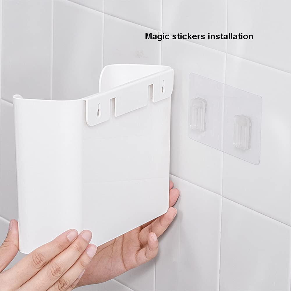 SagaSave Mensola da comodino a parete, mensola sospesa per comodino, in plastica bianca, montaggio a parete, non perforante, mensole adesive per camera da letto, bagno, cucina, ufficio
