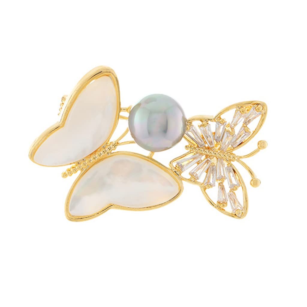 Broche perles naturelles femme accessoire de corsage plaqué or