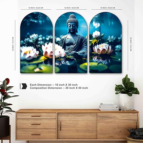 Livin'luxe Buddha with Lotus Wall Painting Set of 3 | Peaceful Zen ...