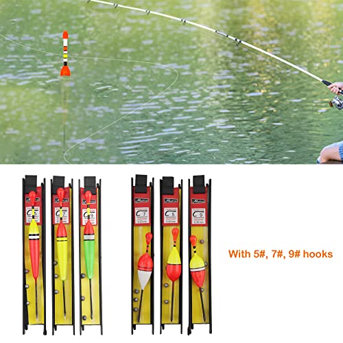 6 Stück Fishing Posen Set Angelposen Angeln Schwimmt Set Mit Senkblei, Angelschnur und Haken (5#, 7#, 9#) für… – Bild 4