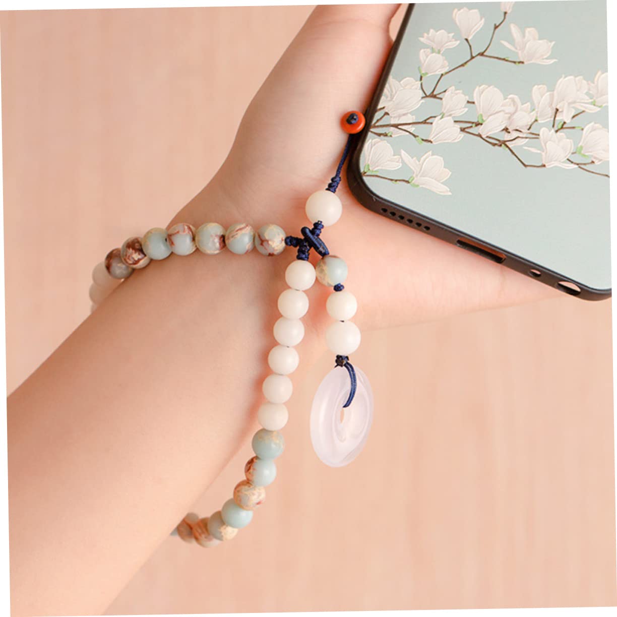 Gatuida 3piezas Cadena Colgante De Jade y Shoushan Para Teléfono Correa Anticaídas Desmontable Estilo Chino Para Uso Diario