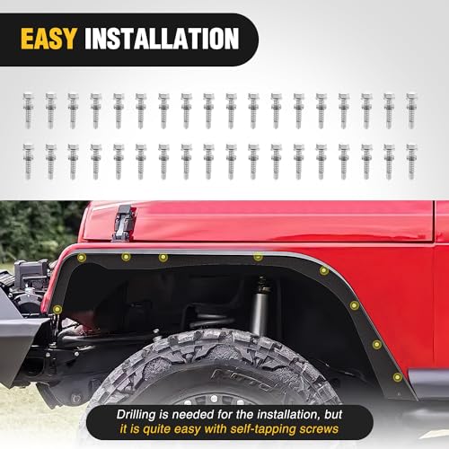Image of Nilight Off-Road Fender Flares Kit Compatible with 1997 1998 1999 2000 2001 2002 2003 2004 2005 2006 Wrangler TJ & LJ Heavy-Duty Solid Steel Black Textured Front Rear Flat 4 PCS