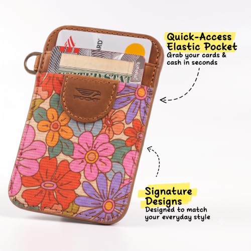 Image of POCKT Slim Card Holder Wallet For Men and Women - Minimalist Front Pocket Wallet Elastic Credit Card Holder Genuine Leather RFID Blocking Card Case Wallets | Wildflower