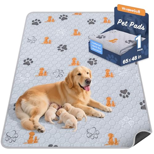 Image of WanpeeGoo Washable Pee Pads for Dogs, Waterproof, 65 x 48 in, 1 Pack, Orng | Super Absorbent, Waterproof and Non-Slip; Washable, Reusable Dog Pads for Crates, Playpens, Floors, Furniture and Travel