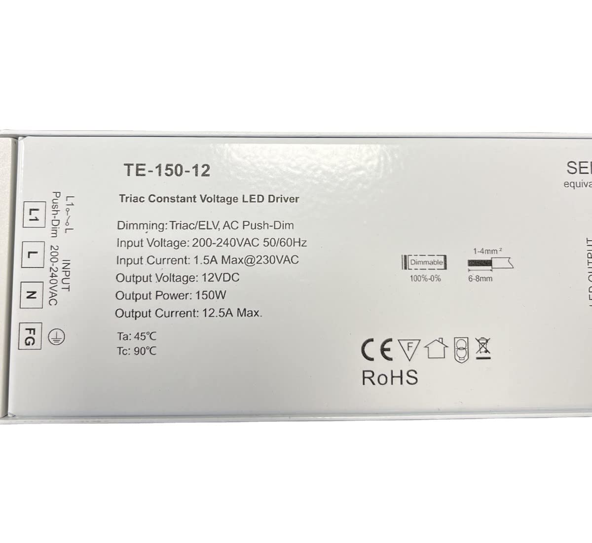 LEDLUX Trasformatore Dimmerabile, 12V 150W, Alimentatore CV, Triac ELV Pulsante N.O. (Push Dimmer), Varialuce Su 220V, Per Striscia Led 12V