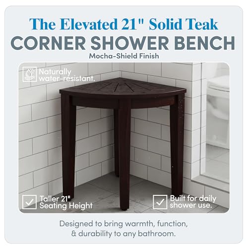 Image of AquaTeak Kai Mocha-Shield Corner 15.5 inch Teak Shower Bench