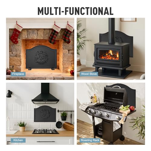 Firebacks for Fireplace,Cast Iron Fireback with Feet,Fireplace Back Plates,Heat Insulation Flower Fireplace Heat Reflector for Wall Protection (20 inch)