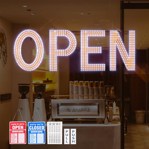 Image of Open Sign for Business, 40 inchx14 inch Dimmable Large LED Open Signs with Hanging Installation for Cafes Store Restaurant Office Bar Pubs Hotel Salon (Warm White)