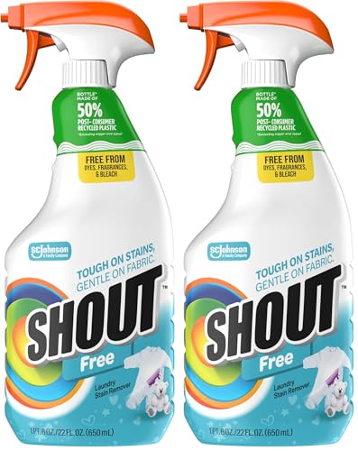 Image of Shout Free Laundry Stain Remover Spray, Active Enzyme Formula is Fragrance, Bleach, and Dye Free, Removes Everyday Stains including Baby Stains - 22oz Spray (Pack of 2)