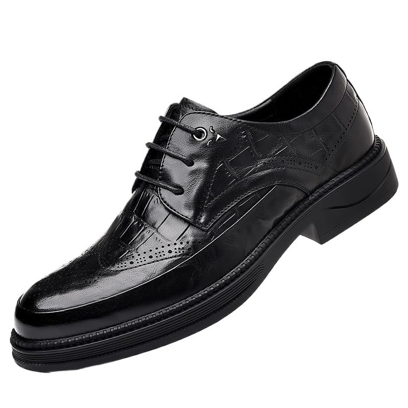 Men Platform Oxford Shoes Lace-up Tuxedo Synthetic Leather Block Heel Height Increasing Uniform
