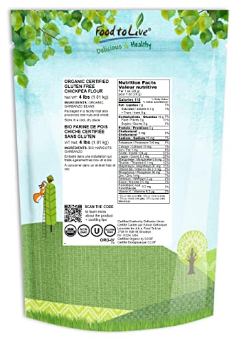 Certified Gluten Free Organic Chickpea Flour, 4 Pounds – Non-Gmo, Finely Milled Dried Garbanzo Beans, Vegan, Kosher, Bulk. High In Folate, Dietary Fiber, Protein. Perfect For Baking, Made In Usa #TOP1