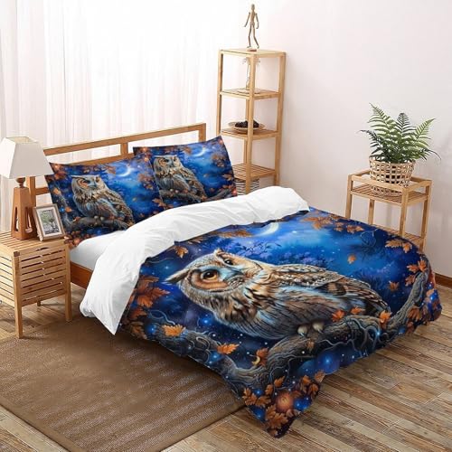 Housse de couette forêt sauvage parure lit double microfibre chouette