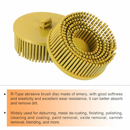 Image of HARFINGTON 2pcs Bristle Disc 2 inch 80 Grit R-Type Abrasive Brush Coarse Bristle Disc Deburring Electric Disc Brush Attachment Abrasive Coating Removal Disc for Metal, Yellow