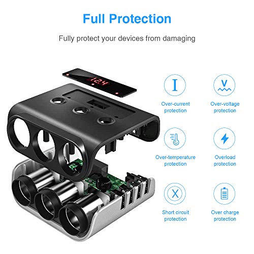 SONRU QC 3.0 Cargador Puerto USB, Tomas Coche USB 12V, 18W Adaptador de Enchufe, con ON/OFF Interruptor, Pantalla LED de Voltaje, Impermeable y a Prueba de Polvo para Coche Caravana Moto y Barco