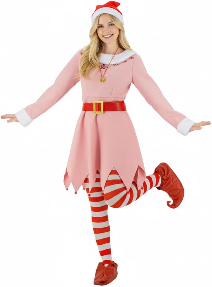 Christmas Elf Costume Adult 8 Pieces Velvet Santa's Helper Holiday Cosplay Outfit for Men Women - Image 4