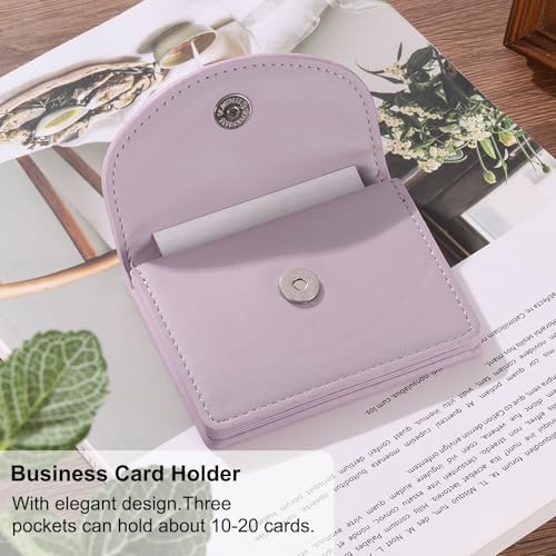 Image of uxcell PU Leather Business Card Case, Business Name Card Holder Wallet with Magnetic Shut Pocket Holder for Women Credit ID Card, Purple