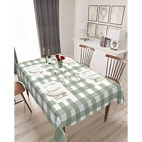 Ldtrchee Waterproof Table Cloth, Sage Green Buffalo Plaid Rectangle Tablecloth - 60 x 84 Inch, Farmhouse Green White Checkered Spillproof Tablecloths Table Decoration Cover for Rectangle/Oval Tables Cover