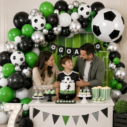 Image of Soccer Balloons, 12 Inch Green Black White Metallic Silver Latex Balloons with Soccer Ball 4D Foil Balloon for Boys Kids Sport Theme Birthday Decorations Football Lover Men Party Baby Shower Decor