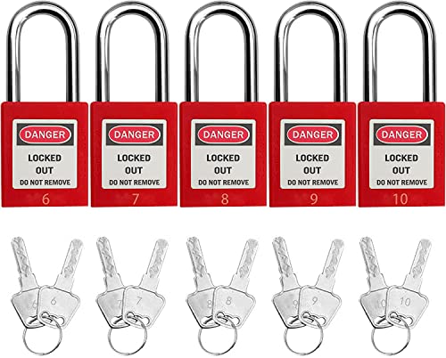 SAFBY Lockout Tagout Locks, Safety Padlock, Keyed Differently Loto Safety Padlocks for Lock Out Tag Out Kits Station (Red 1-10)