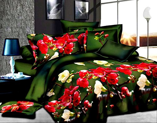 BEDnLINENS 3 Piece Set Cherry Blossom Soft 3d Print Comforter Set (016) (Queen)