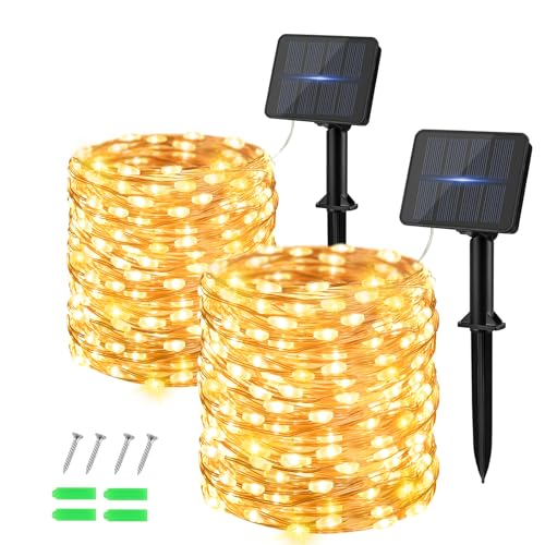 Dalugo [2 Pack] Solar Fairy Lights Outdoor, 120 LED 12M/40Ft 8 Modes Solar Outdoor Lights Waterproof, Copper Wire String Lights for Garden Patio Yard Party Christmas (Warm White)