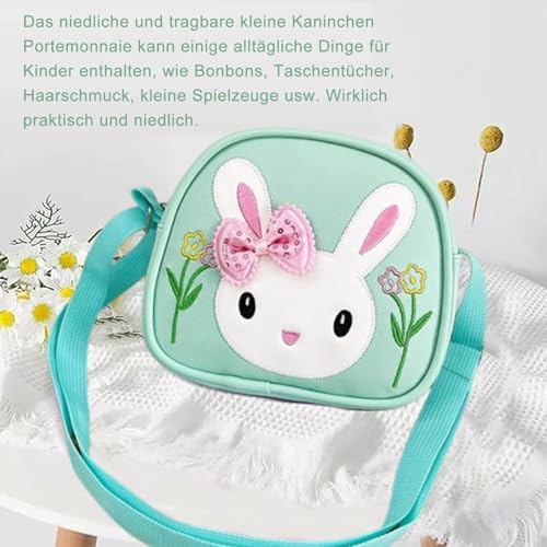 dogmoon Kleines Mädchen Kaninchen Tasche, Handtasche Mädchen mit 1 Stück Brille und 14 Stück Haarklemmer, Kinder Hase Geldbörse PU Leder Prinzessin Mini Handtasche für Kinder(Grün)