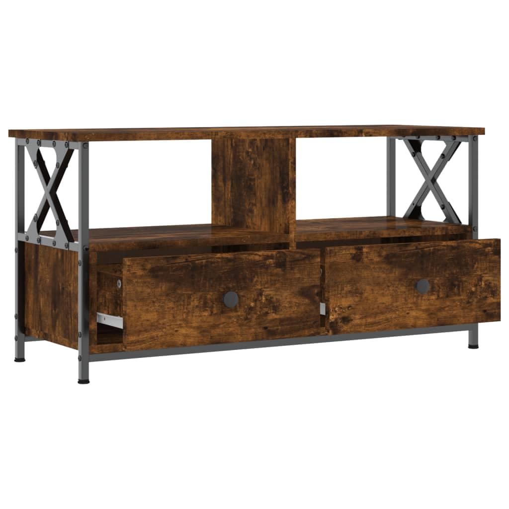 Szafka pod telewizor dąb Sonoma 90 x 33 x 45 cm, materiał drewnopochodny i żelazo, styl industrialny, 2 szuflady, do salonu, sypialni