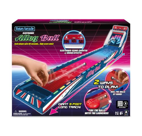 Merchant Ambassador Retro Arcade Electronic: Alley-Ball - Tabletop Game, 3' Track, Scoreboard & Sound Effects, 1-2 Players, Ages 6+