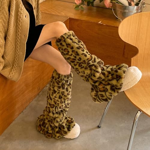 Image of Sexybody Leg Warmers for Women & Girls Y2K Kawaii Fluffy Fur Flared Leg Warmer Furry Goth Grunge Socks Harajuku Leopard