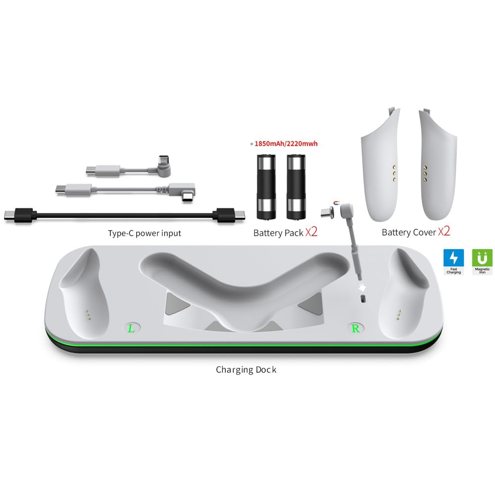 Station d'accueil pour Meta Quest 3S, Station de Charge magnétique pour Quest 3S VR, Charge Rapide pour Le Casque et Les contrôleurs, avec 2 Batteries Rechargeables.