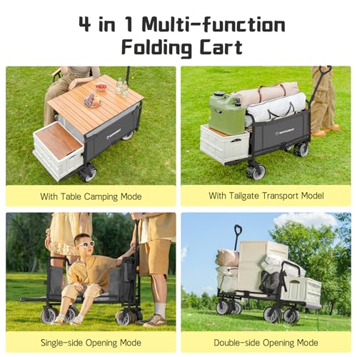 Whitsunday Collapsible 3 in 1 Wagon,Heavy Duty Collapsible Foldable Carts with Wheels, Folding Utility Wagon with Table Converts to Bench Grey - Thumbnail 4