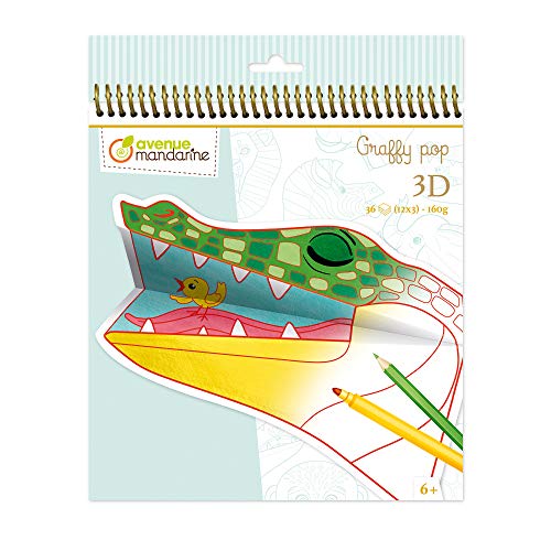 Avenue Mandarine Cuaderno 3D Graffy pop, 36 páginas precortadas (12 diseños x 3) 160 g, animales de la sabana, colores surtidos, grande