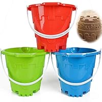 Jumbo Castle Model Beach Buckets Gear Set 7\" Large Sand Pails Bucket Water Pool Gardening Bath Toy Environmentally Thick ABS Plastic Complete Gift Bundle For Kids Boys Girls- 3 Pack Green Blue Red