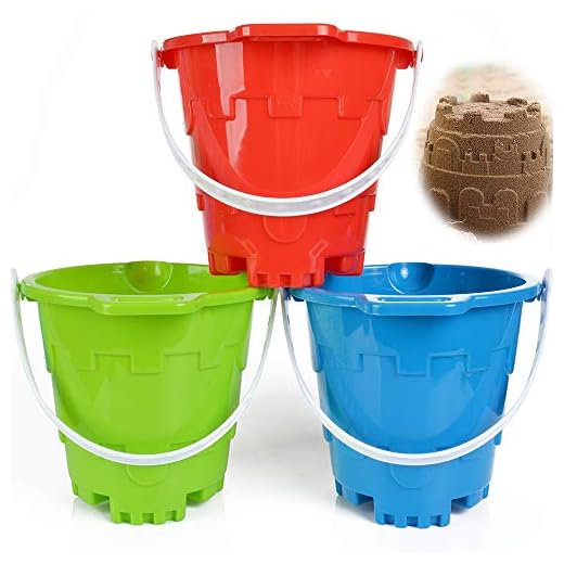 Jumbo Castle Model Beach Gear 7" Large Sand Buckets Pails Beach Water Pool Gardening Bath Toy Environmentally ABS Durable Thick Plastic Complete Gift Set Bundle For Kids Boys Girls- 3 Pack Green Blue